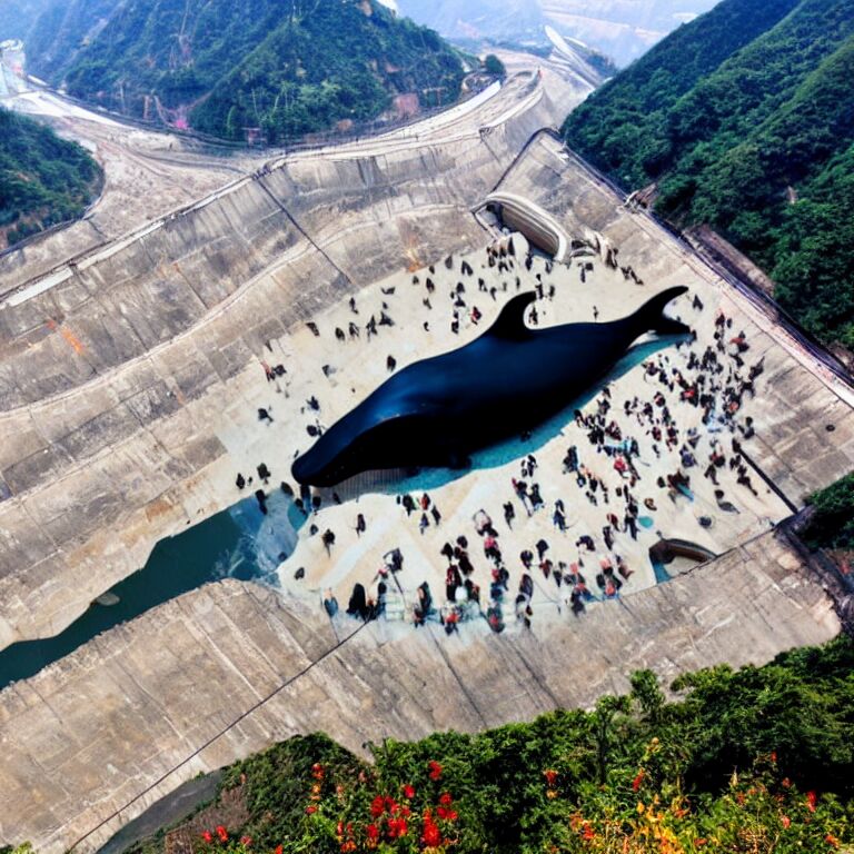 A massive dam construction project